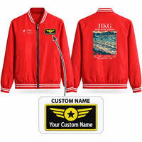 Thumbnail for Hong Kong International Airport (HKG) Stylish Jackets - Baseball Collar - Poster + Name - Red