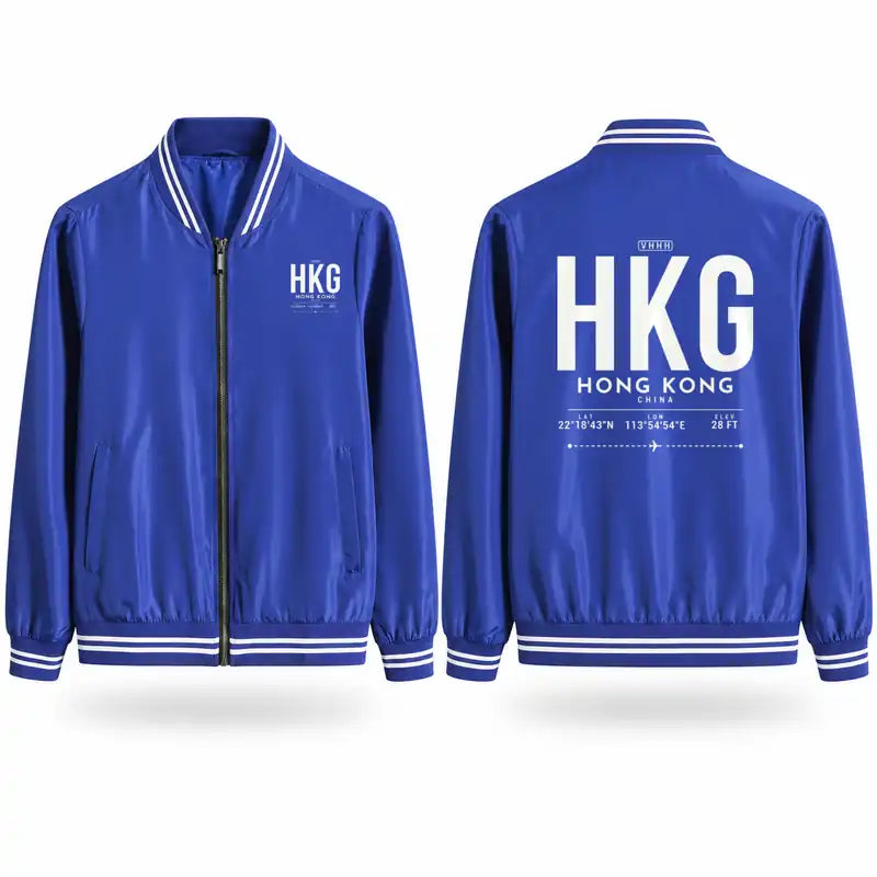 Hong Kong International Airport (HKG) Stylish Jackets - Baseball Collar - Tag - Royal Blue