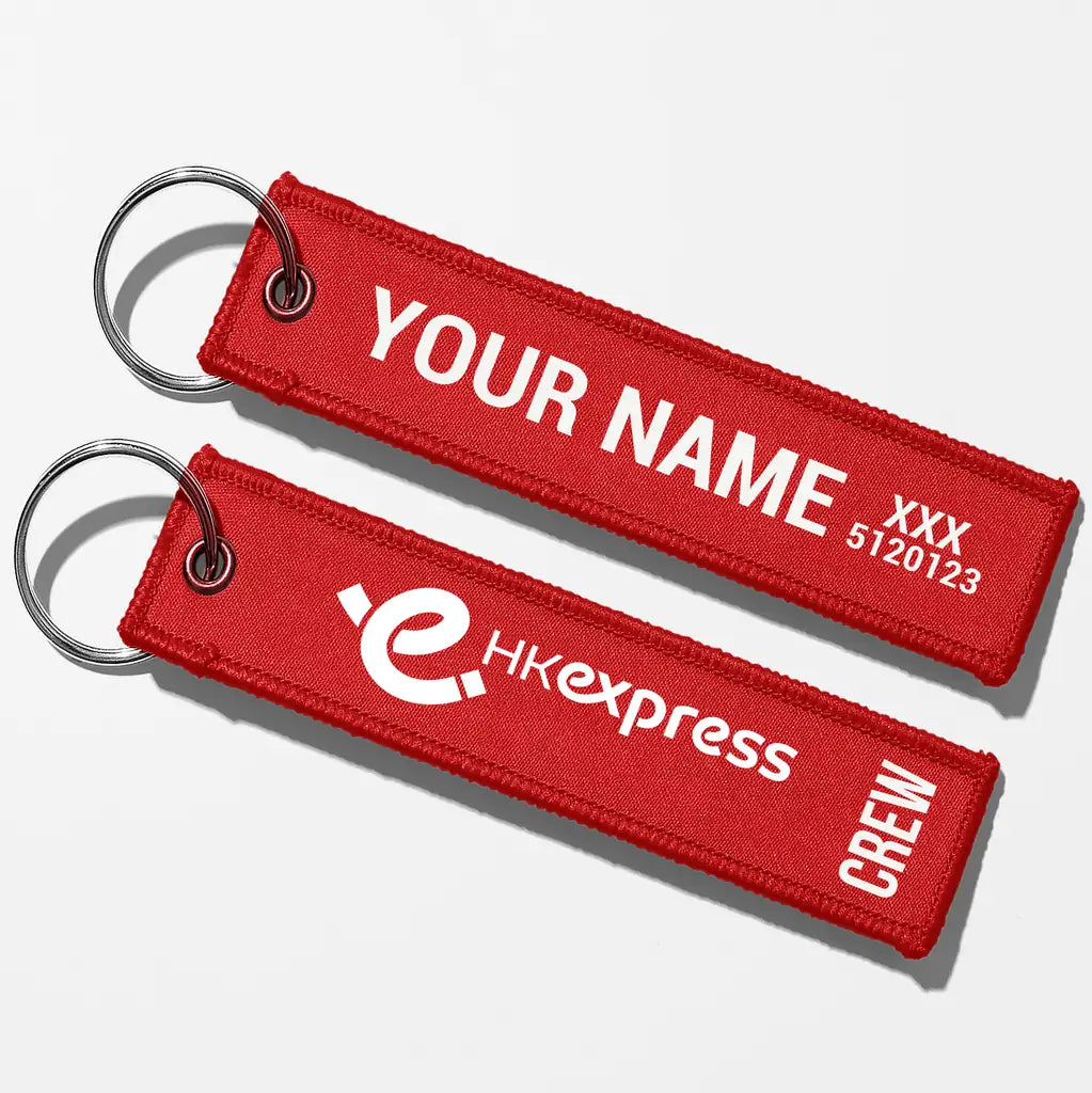 HK Express Airlines Crew & Staff Tag Key Chains - Red - Crew + Name