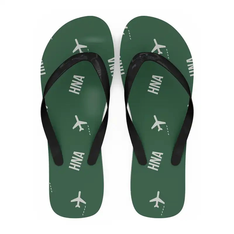 Hanamaki Airport (HNA) Slippers & Flip Flops - Slippers - Flip Flops - Pattern - Green