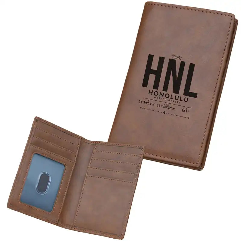 Honolulu Daniel K. Inouye International Airport (HNL) Leather Wallets - Card Holder Wallet - Dark - Tag