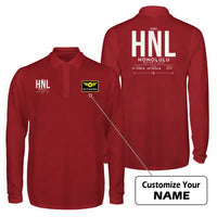 Thumbnail for Honolulu Daniel K. Inouye International Airport (HNL) Premium Polo T-Shirts - Tag + Name - Long Sleeve - Dark Red