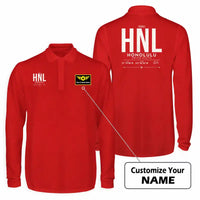 Thumbnail for Honolulu Daniel K. Inouye International Airport (HNL) Premium Polo T-Shirts - Tag + Name - Long Sleeve - Red