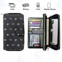 Thumbnail for Hana Airport (HNM) Leather Wallets - Zip Long Wallet - Pattern - Black