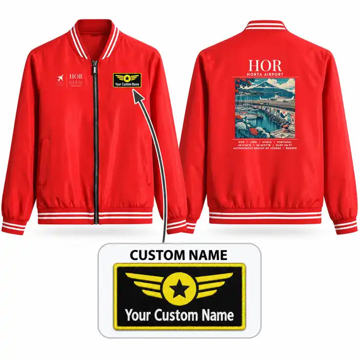 Horta Airport (HOR) Stylish Jackets - Baseball Collar - Poster + Name - Red