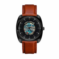 Thumbnail for Horta Airport (HOR) Aviator Watches - Badge - Luxury Cushion - Black & Dark Brown Strap