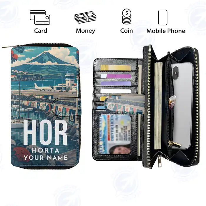 Horta Airport (HOR) Leather Wallets - Zip Long Wallet - Scene + Name