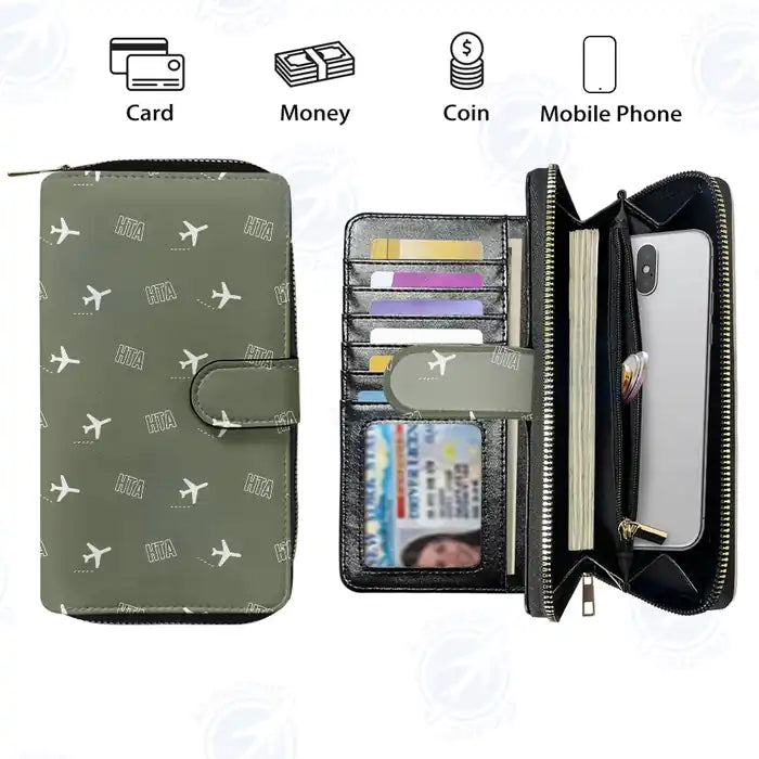 Chita Kadala International Airport (HTA) Leather Wallets - Zip Long Wallet - Pattern - Green Army