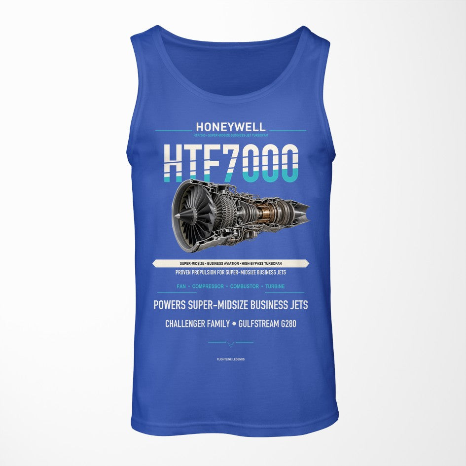 HTF7000 design on blue tank top