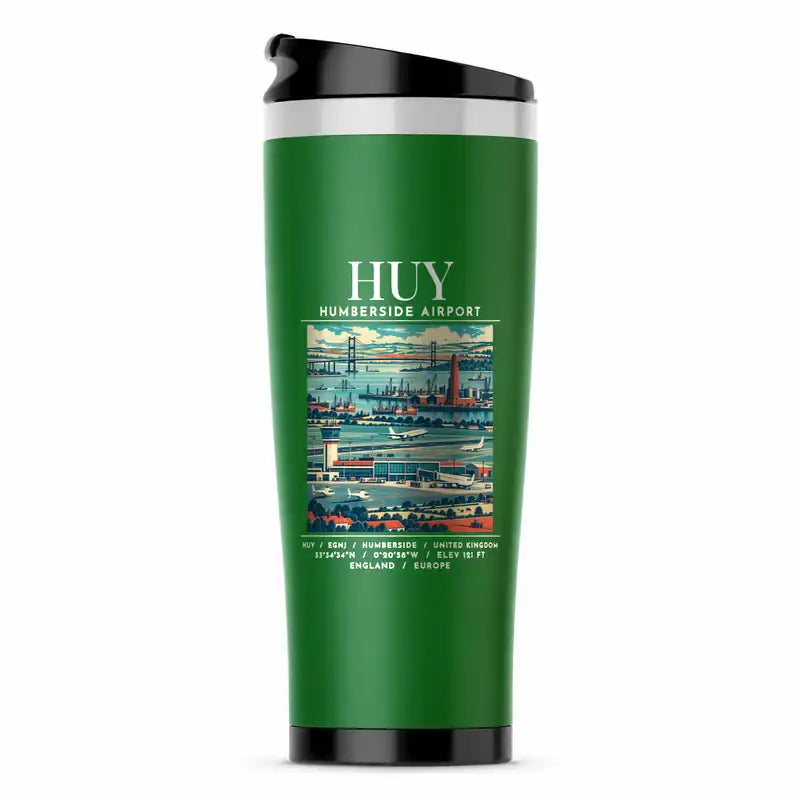 Humberside Airport (HUY) Travel Mugs - Poster - Stainless Steel (No Holder) - Green