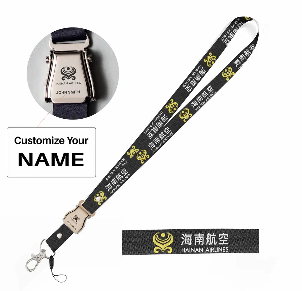 Hainan Airlines seat belt lanyard - black with name