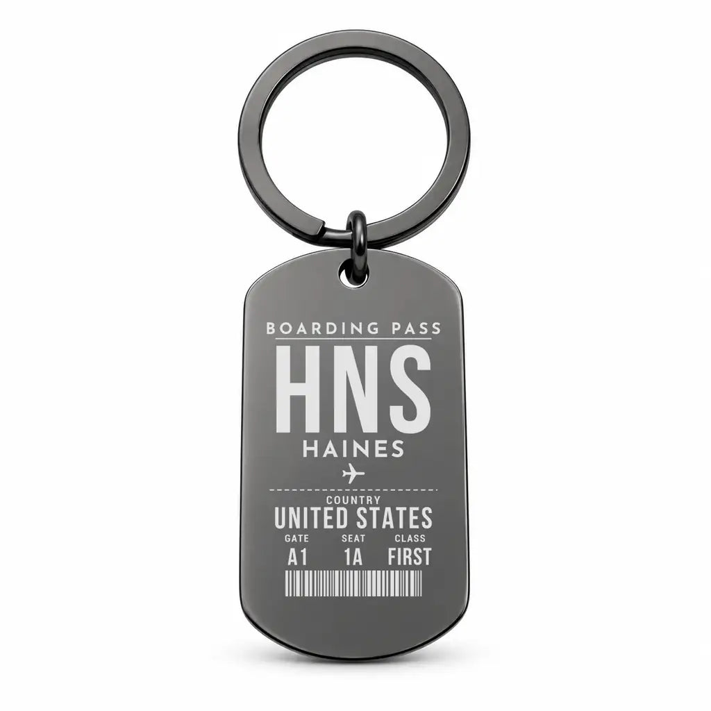 Haines Airport HNS - Key Chain - Boarding Pass Style - Black