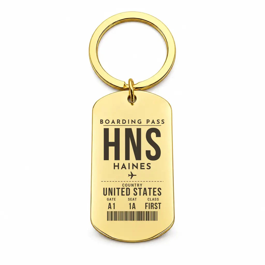 Haines Airport HNS - Key Chain - Boarding Pass Style - Gold