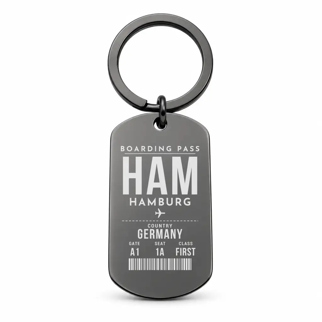 Hamburg Airport Helmut Schmidt HAM - Elbe Brick Tide Signal - Key Chain - Boarding Pass Style - Black