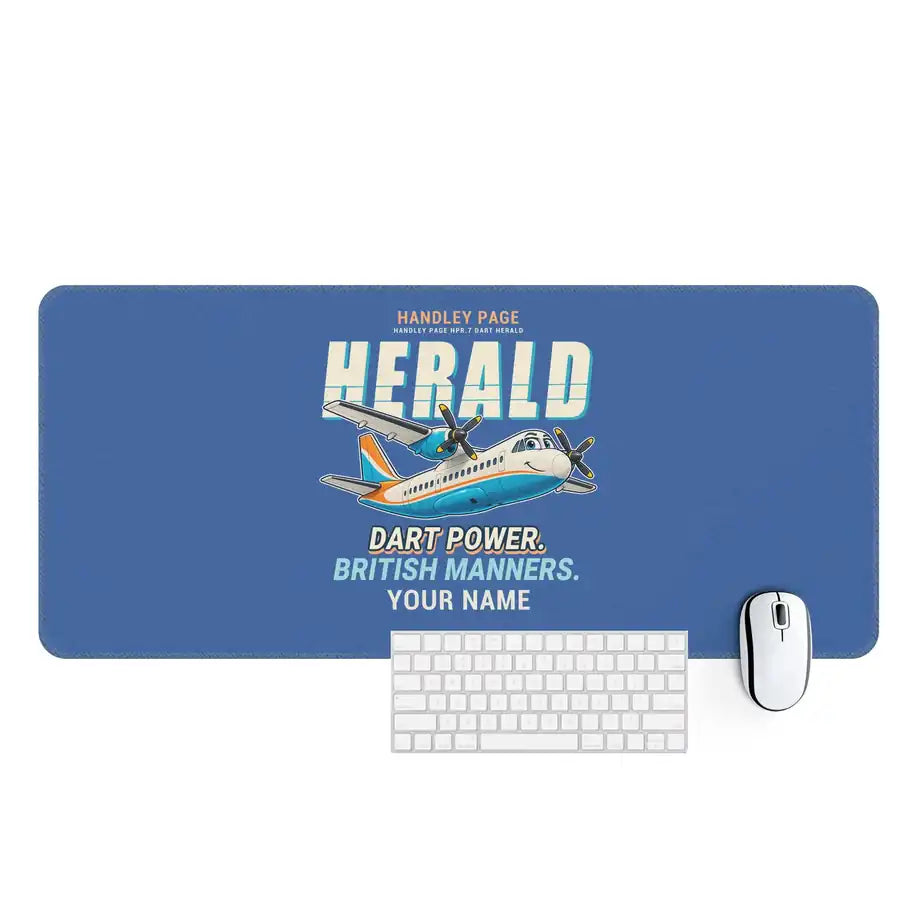 Handley Page HPR.7 Dart Herald - Cartoon + Name - Desk Mat - Blue