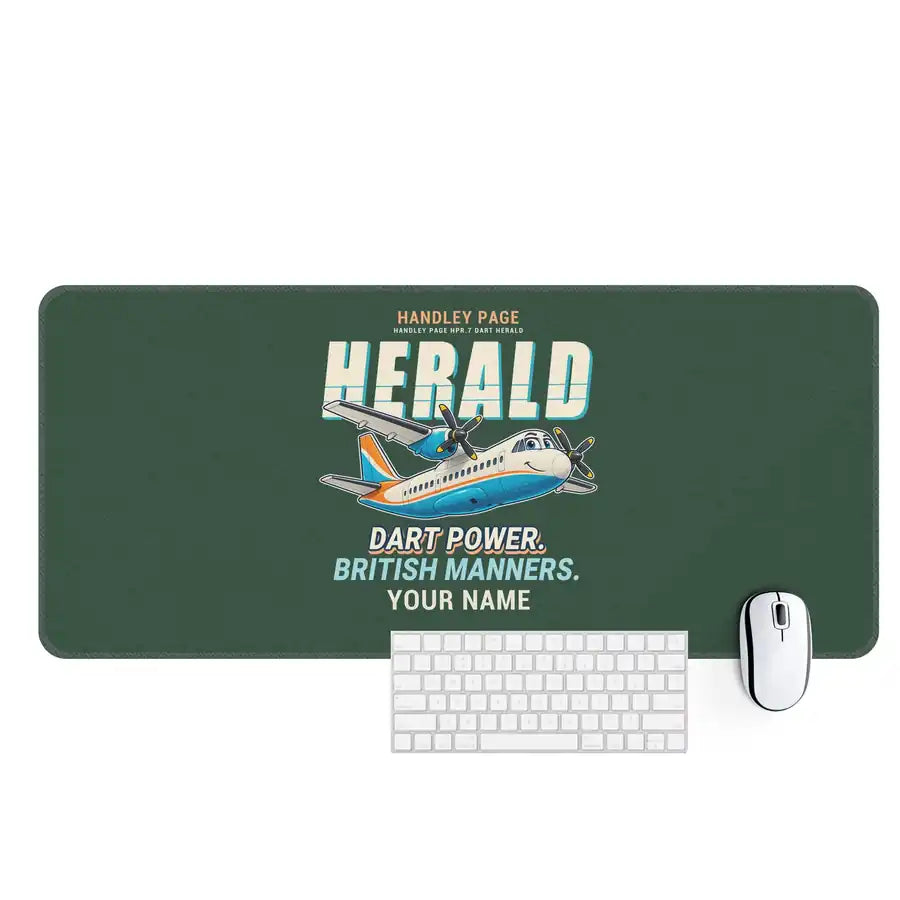 Handley Page HPR.7 Dart Herald - Cartoon + Name - Desk Mat - Dark Green
