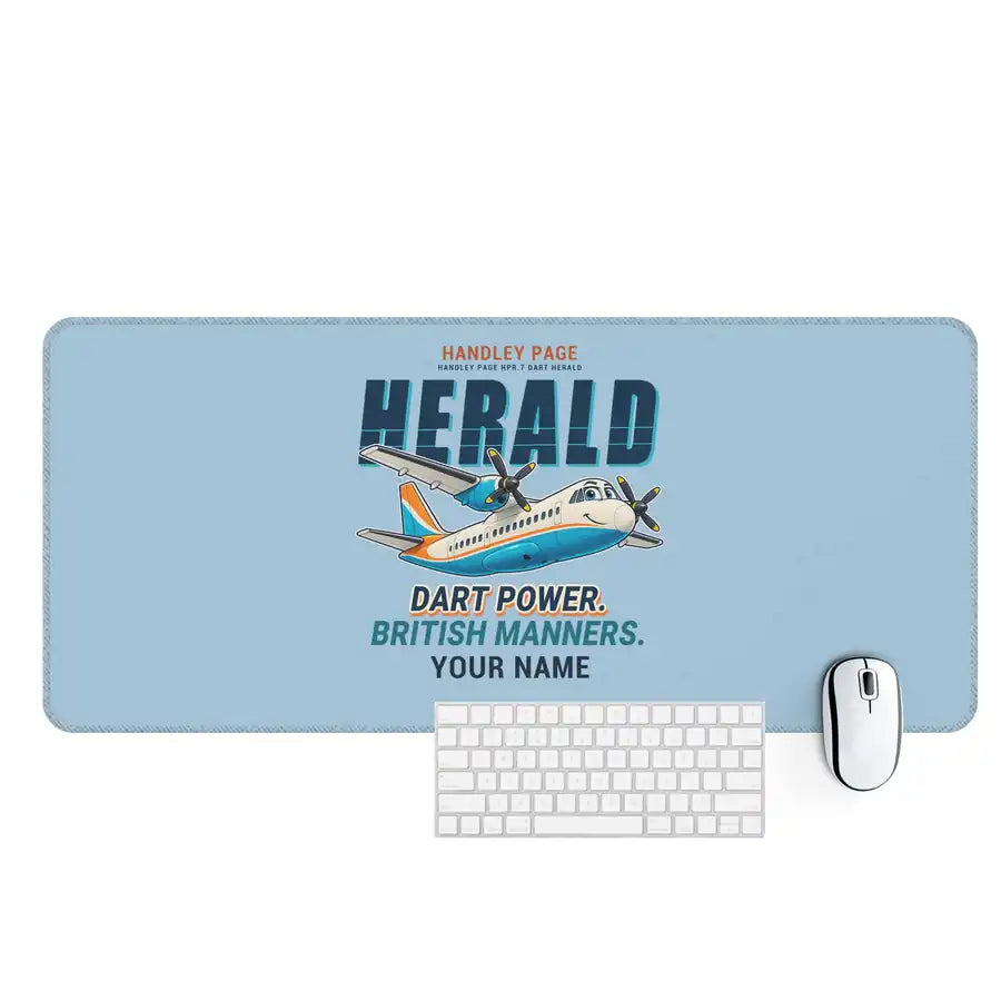 Handley Page HPR.7 Dart Herald - Cartoon + Name - Desk Mat - Light Blue