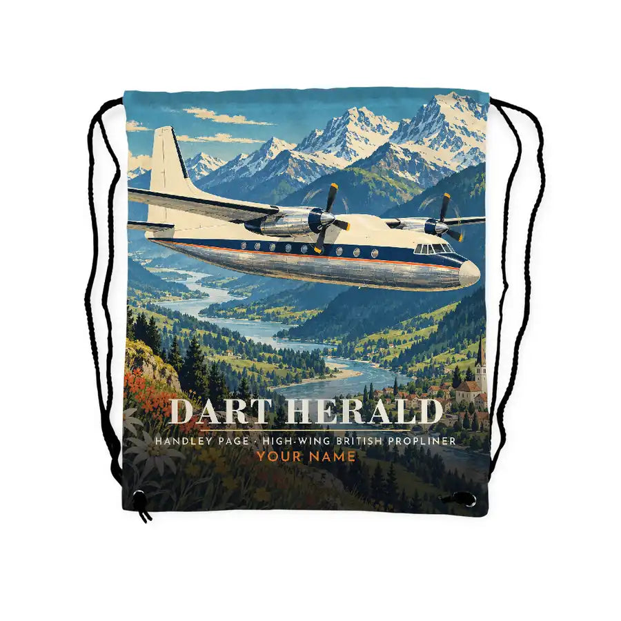 Handley Page HPR.7 Dart Herald - Drawstring Bag - 3D Scene + Name
