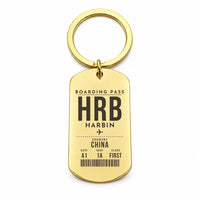 Thumbnail for Harbin Taiping International Airport HRB - Key Chain - Boarding Pass Style - Gold