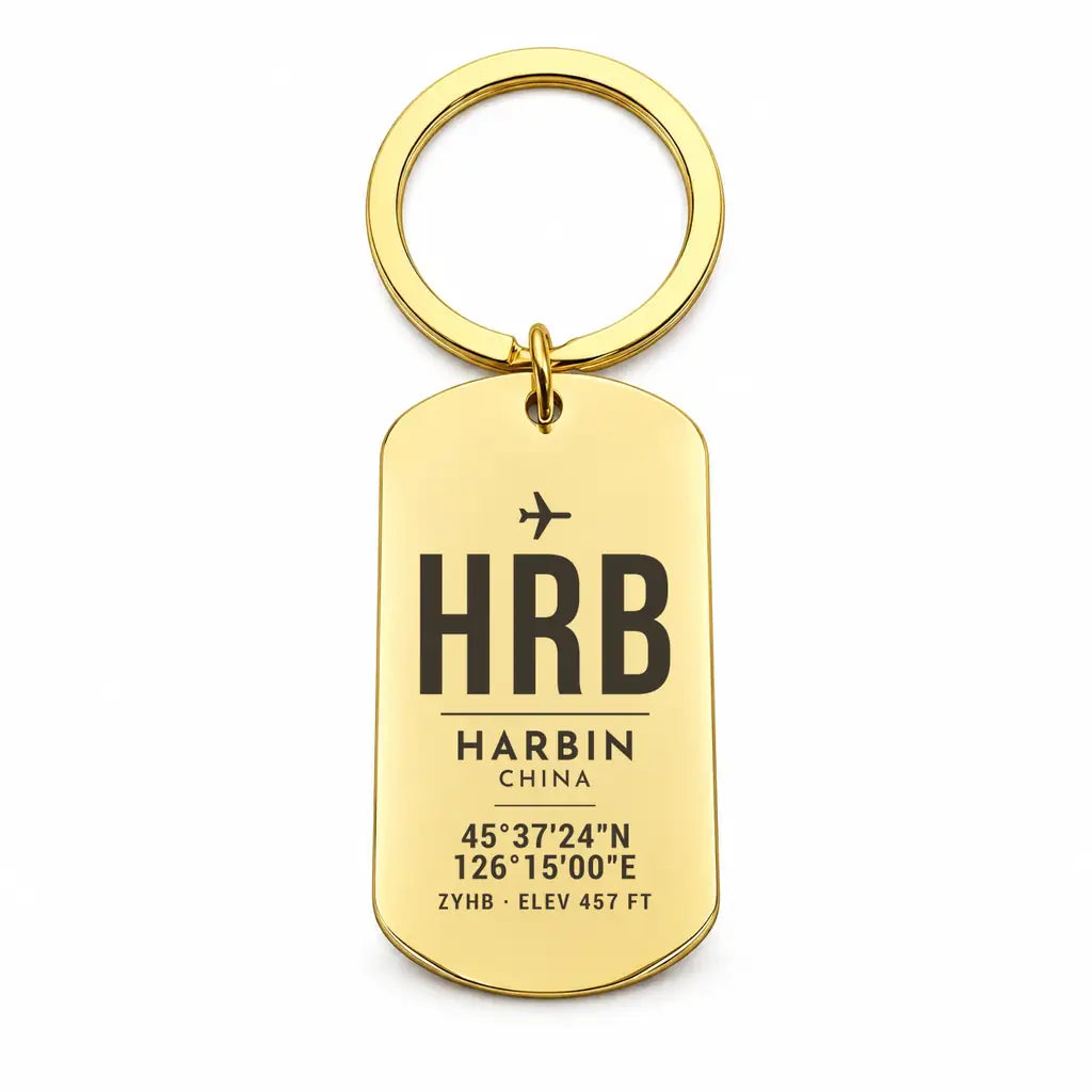 Harbin Taiping International Airport HRB - Key Chain - Original Design - Gold