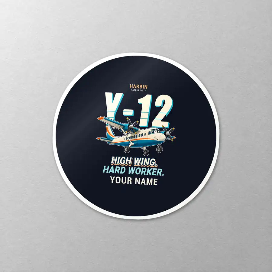 Harbin Y-12E - Cartoon + Name - Circle Sticker - Close-up