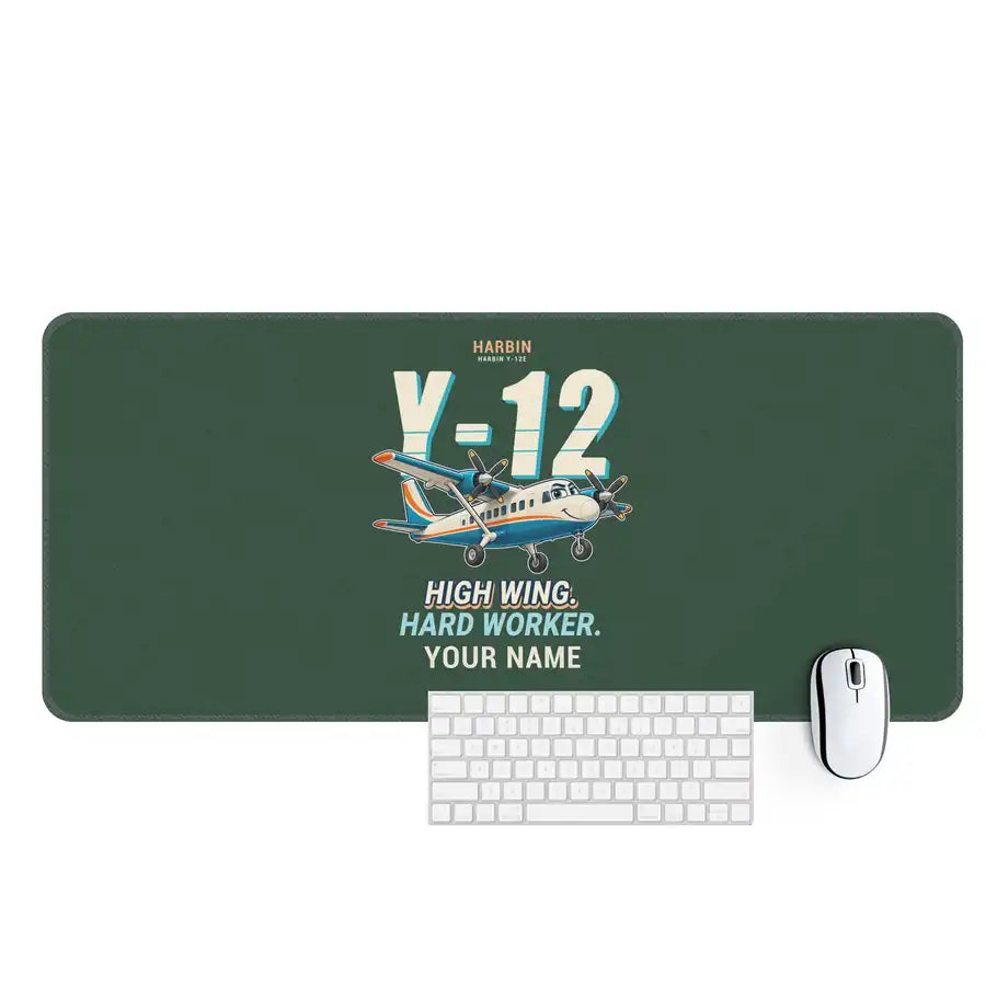 Harbin Y-12E - Cartoon + Name - Desk Mat - Dark Green