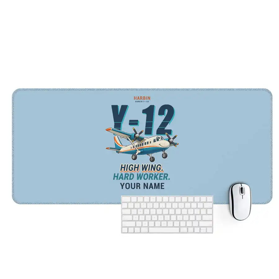 Harbin Y-12E - Cartoon + Name - Desk Mat - Light Blue
