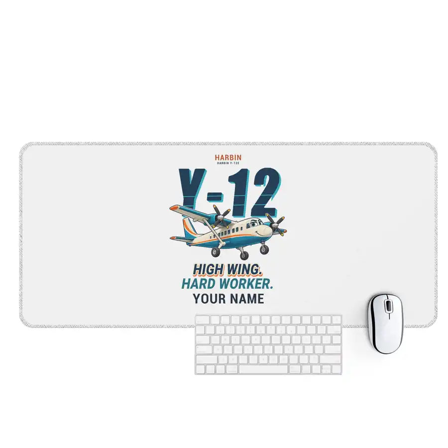 Harbin Y-12E - Cartoon + Name - Desk Mat - White