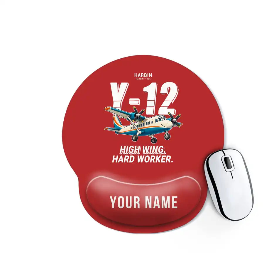 Harbin Y-12E - Cartoon + Name - Ergonomic Mouse Pad - Red