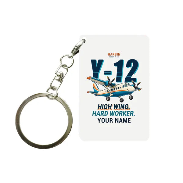 Harbin Y-12E - Cartoon + Name - Key Chain - White