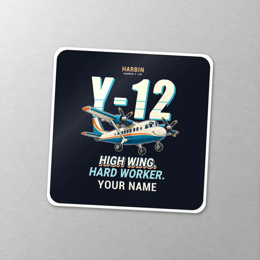 Harbin Y-12E - Cartoon + Name - Square Sticker - Close-up
