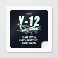 Thumbnail for Harbin Y-12E - Cartoon + Name - Square Sticker - Peel