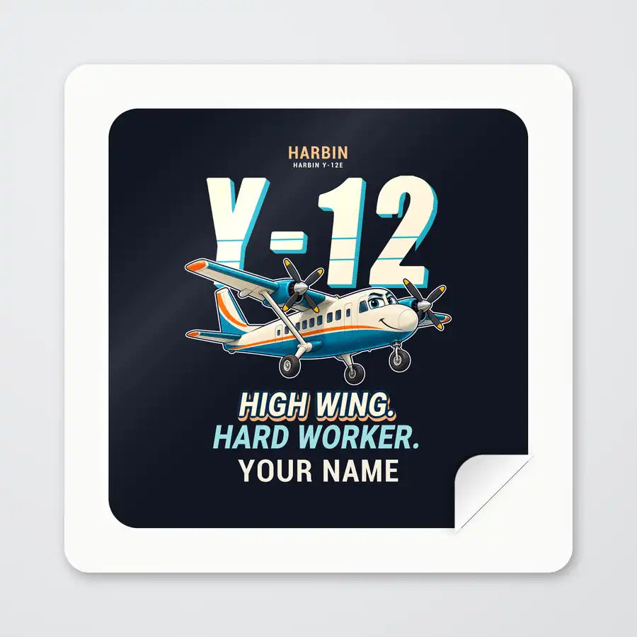 Harbin Y-12E - Cartoon + Name - Square Sticker - Peel
