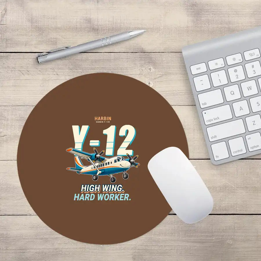 Harbin Y-12E - Cartoon - Round Mouse Pad - Brown