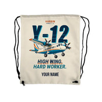 Thumbnail for Harbin Y-12E - Drawstring Bag - Cartoon + Name - Beige