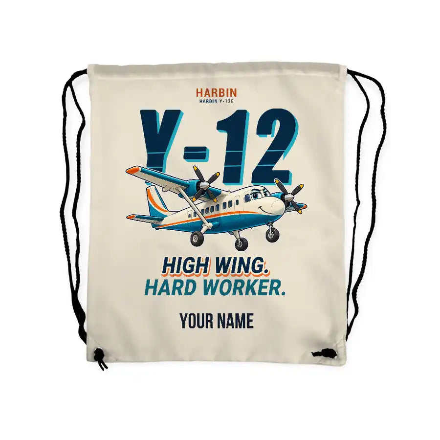 Harbin Y-12E - Drawstring Bag - Cartoon + Name - Beige