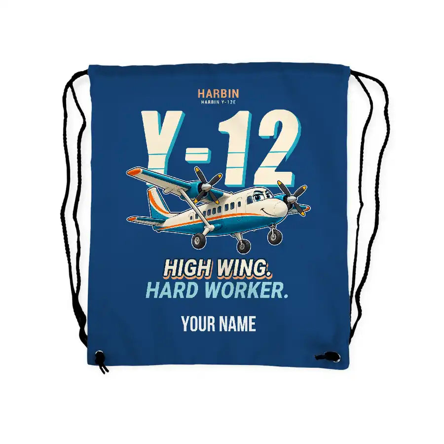 Harbin Y-12E - Drawstring Bag - Cartoon + Name - Blue