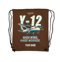 Thumbnail for Harbin Y-12E - Drawstring Bag - Cartoon + Name - Brown