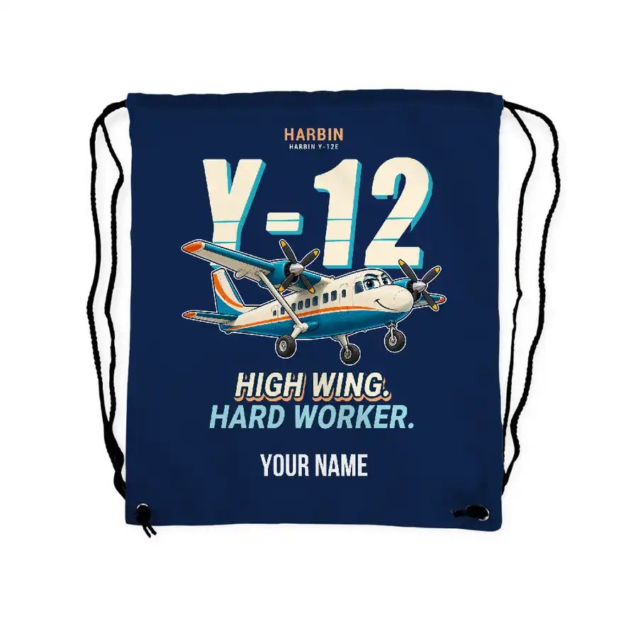 Harbin Y-12E - Drawstring Bag - Cartoon + Name - Dark Blue