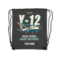 Thumbnail for Harbin Y-12E - Drawstring Bag - Cartoon + Name - Gray