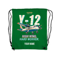 Thumbnail for Harbin Y-12E - Drawstring Bag - Cartoon + Name - Green