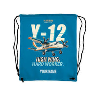 Thumbnail for Harbin Y-12E - Drawstring Bag - Cartoon + Name - Light Blue
