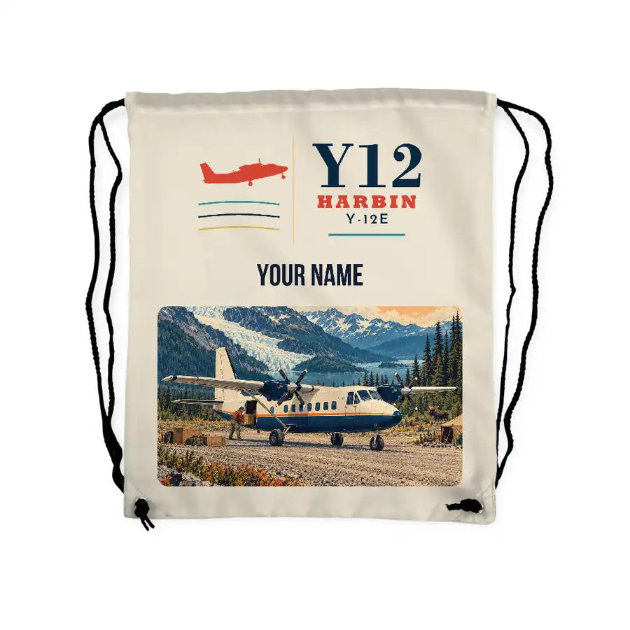 Harbin Y-12E - Drawstring Bag - Classic + Name - Beige