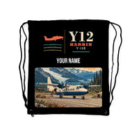 Thumbnail for Harbin Y-12E - Drawstring Bag - Classic + Name - Black