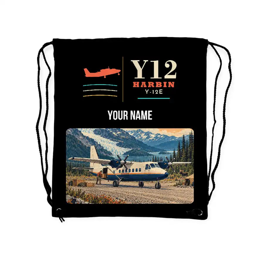Harbin Y-12E - Drawstring Bag - Classic + Name - Black