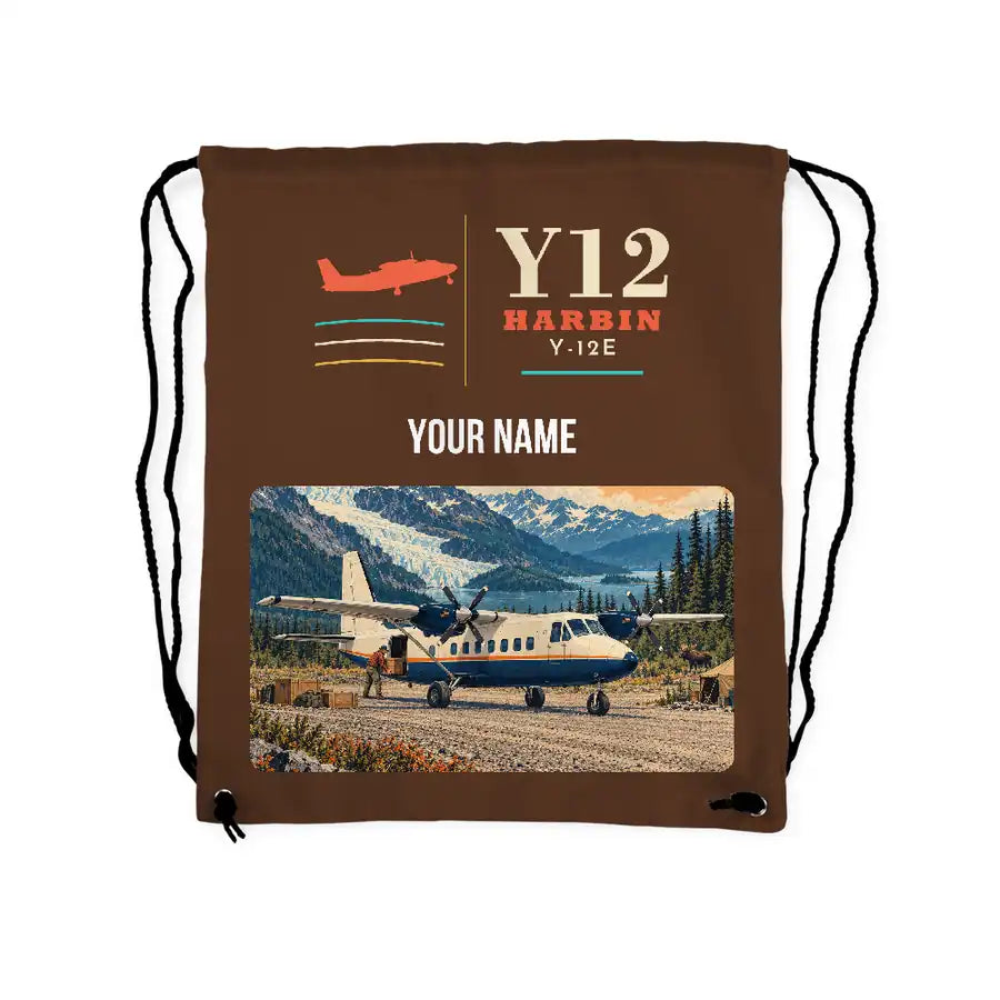 Harbin Y-12E - Drawstring Bag - Classic + Name - Brown