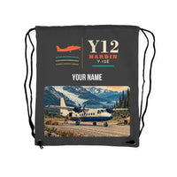 Thumbnail for Harbin Y-12E - Drawstring Bag - Classic + Name - Gray