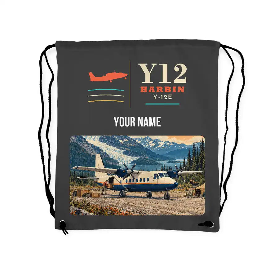 Harbin Y-12E - Drawstring Bag - Classic + Name - Gray
