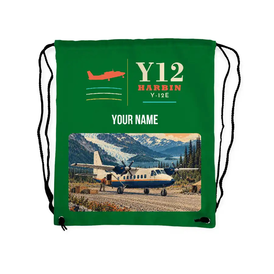 Harbin Y-12E - Drawstring Bag - Classic + Name - Green