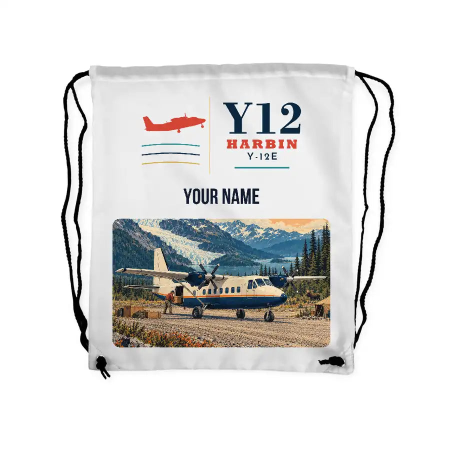 Harbin Y-12E - Drawstring Bag - Classic + Name - White
